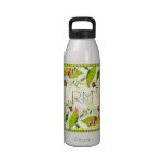Yellow Retro Abstract Floral Collage-Monogram water bottles
