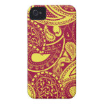 Yellow Retro Paisley swirl pattern iPhone 4 Case-Mate Cases