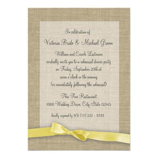 Yellow Ribbon Rehearsal Dinner Personalized Invitations (front side)