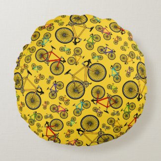 Yellow road bikes round pillow