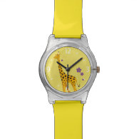 Yellow Roller Skating Funny Giraffe Wrist Watches