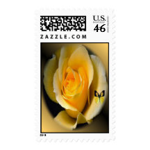 Yellow Rose and butterfly postage stamp