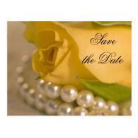 Yellow Rose and Pearls Save the Date Announcement Post Card
