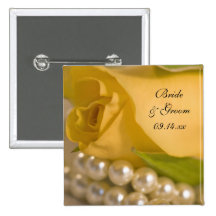 Yellow Rose and Pearls Wedding Button