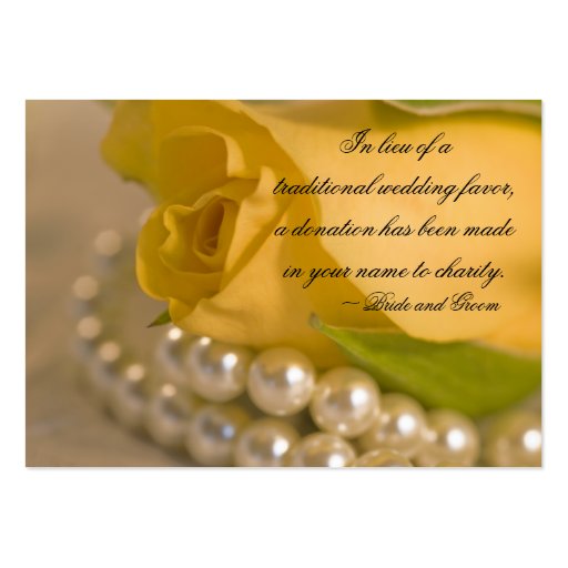 Yellow Rose and Pearls Wedding Charity Favor Card Business Cards
