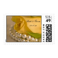 Yellow Rose and Pearls Wedding Stamp