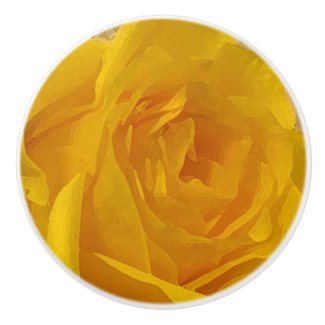 Yellow Rose Flower Petals Ceramic Knob