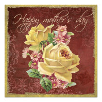 Yellow rose mother's day card invitations