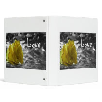 Yellow Rose On Left Side Silver Background Love 3 Ring Binders