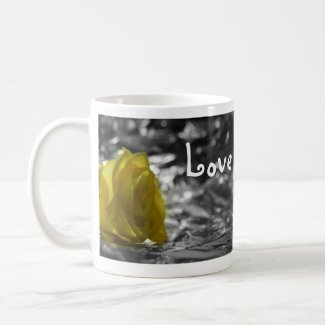 Yellow Rose On Left Side Silver Background Love mug