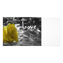 Yellow Rose On Left Side Silver Background Love Picture Card