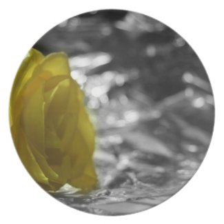 Yellow Rose On Left Side Silver Background plate