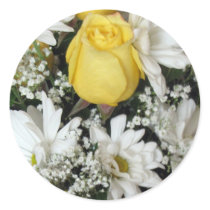 Yellow Rose white daisies Round Stickers