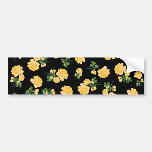Yellow roses Floral pattern on black Bumper Stickers