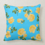Yellow roses Floral pattern on blue pillow