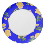Yellow roses Floral pattern on chinese blue plate plates