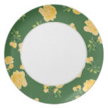 Yellow roses Floral pattern on chinese green plate plates