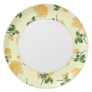 Yellow roses on cream and white floral plate