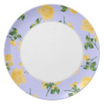 Yellow roses Floral pattern on lilac & white plate plates