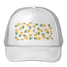 Yellow roses Floral pattern on white Mesh Hat