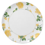 Yellow roses Floral pattern on white plate