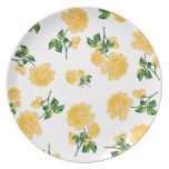 Yellow roses Floral pattern on white plate