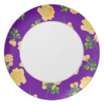 Yellow roses Floral pattern - purple & white plate plates