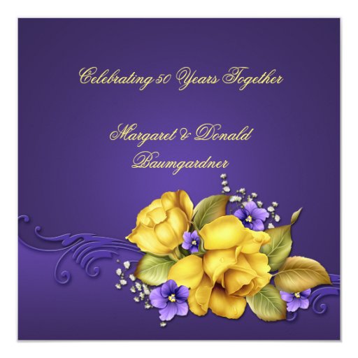 Yellow Roses Purple Violets 50th Anniversary Card | Zazzle