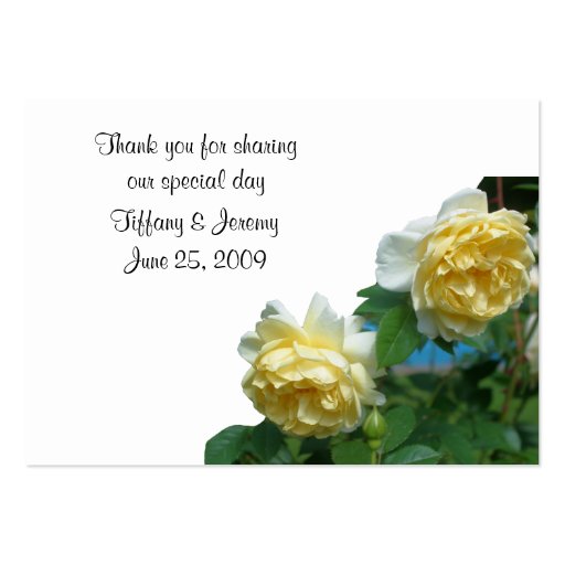 Yellow Roses Wedding Table Place Cards Business Card Templates (back side)