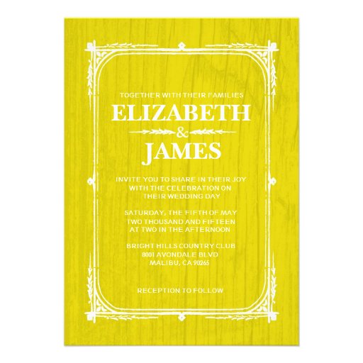 Yellow Rustic Barn Wood Wedding Invitations