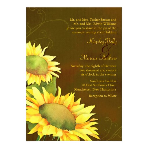 Yellow & Rustic Brown Classy Sunflowers Wedding Custom Announcements
