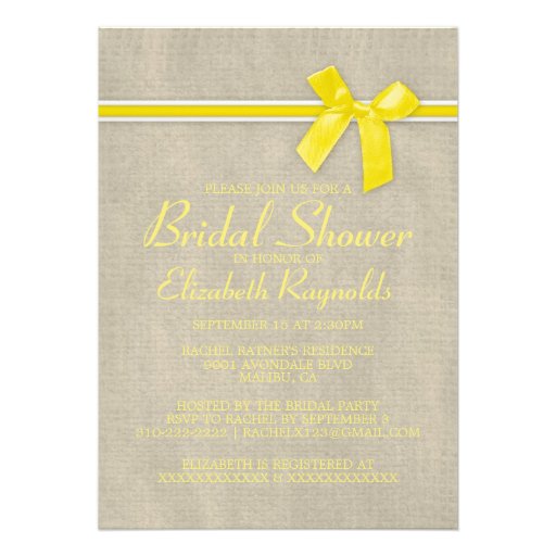 Yellow Rustic Burlap Bridal Shower Invitations