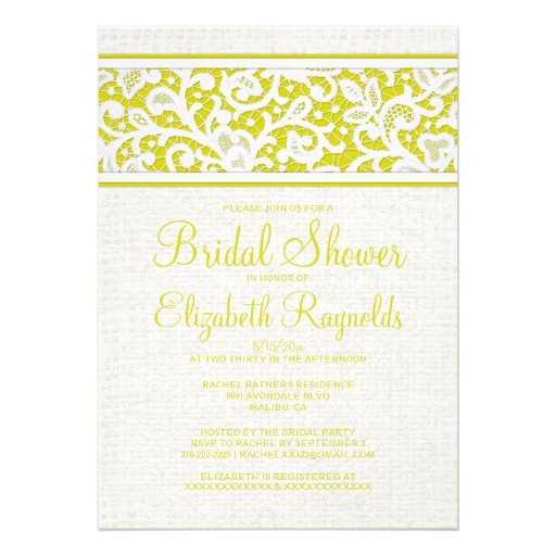 Yellow Rustic Burlap Linen Bridal Shower Invites