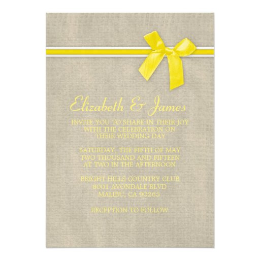 Yellow Rustic Burlap Wedding Invitations