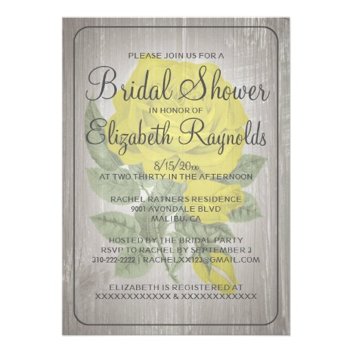 Yellow Rustic Floral Bridal Shower Invitations