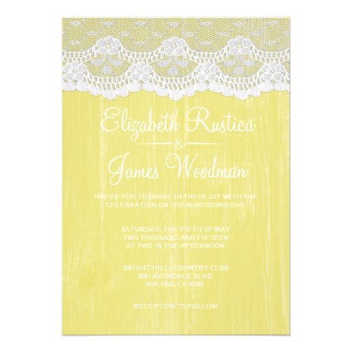 Yellow Rustic Lace & Barn Wood Wedding Invitations