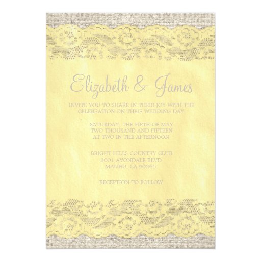 Yellow Rustic Lace Wedding Invitations