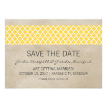 Yellow Rustic Quatrefoil Save the Date Invite invitations