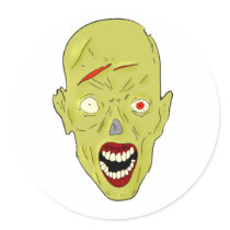 yellow scarred zombie round sticker