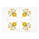 Yellow scattered wildflowers 4 up on white custom invite