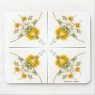 Yellow scattered wildflowers 4 up on white mousepad