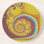 Yellow Seashell Spiral Fractal Drink Coaster