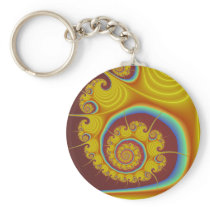 Yellow Seashell Spiral Fractal Key Chain