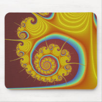 Yellow Seashell Spiral Fractal Mouse Pad