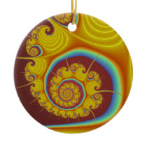 Yellow Seashell Spiral Fractal Christmas Tree Ornament