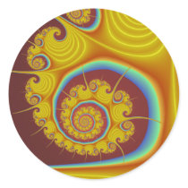 Yellow Seashell Spiral Fractal Round Sticker