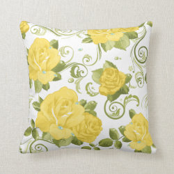 Yellow Shabby Chic Roses Floral Throw Pillow