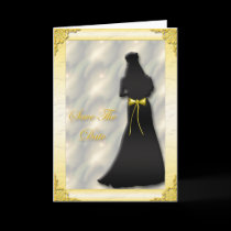 Yellow Sillouette Bride Save The Date Card by Firecrackinmama Yellow Sillouette Bride Save The Date Card