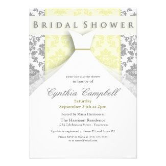 Yellow/Silver Damask Bridal Shower Invitations