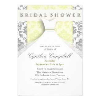 Yellow/Silver Damask Bridal Shower Invitations